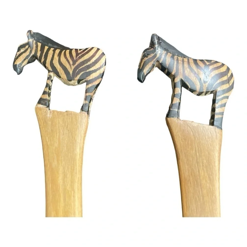 Wood Carved Painted Zebra Salad Servers from Kenya
